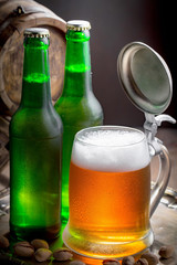 Light beer in a glass on the table