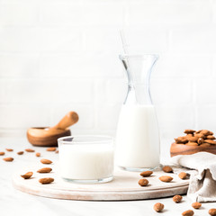 Almond milk.Drink for vegetarians.Dairy free milk substitute beverage.