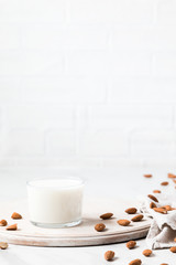 Almond milk.Drink for vegetarians.Dairy free milk substitute beverage.