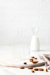 Almond milk.Drink for vegetarians.Dairy free milk substitute beverage.