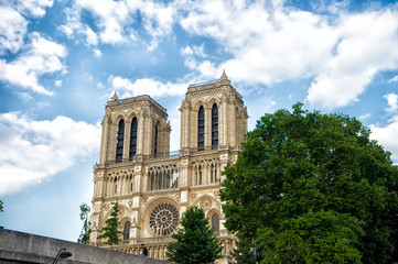 Obraz premium Notre Dame de Paris Cathedral. Cathedral in Paris. Famous Gothic cathedral. Architecture concept. Square chapels. Church suffered damage and deterioration through centuries. Restoration campaign
