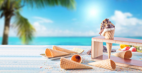 ice cream cone on sunny beach