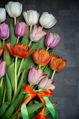 Bouquet of colorful tulips in spring holidays as decoration or a gift