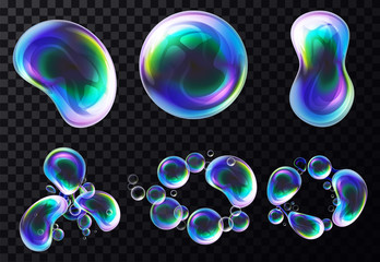 Set of isolated vector realistic bubbles or soap