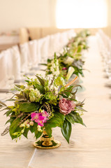 Beautiful flowers on table in wedding day