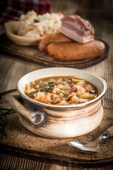 Sour cabbage soup.