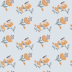 Seamless pattern with colorful hand drawn flowers. Original textile, wrapping paper, wall art surface design. Vector illustration. Floral simple minimalistic graphic design