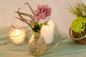Beautiful flowers on table in wedding day