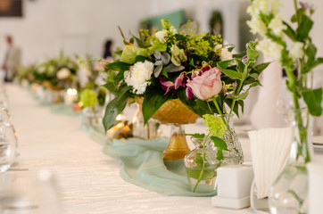 Beautiful flowers on table in wedding day