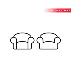 Armchair or sofa vector icon. Couch simple thin line symbol. Editable stroke.