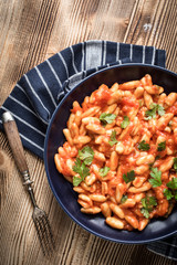 Cavatelli pasta with fresh tomato sauce.