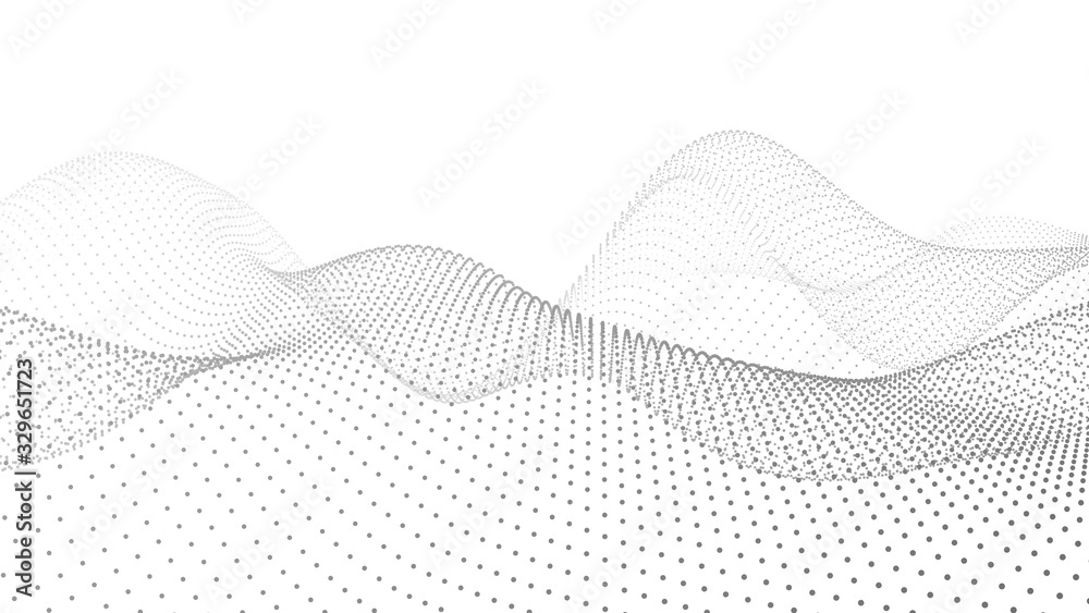 Poster abstract dynamic wave of particles. wave of gradient dots on white background. futuristic vector ill