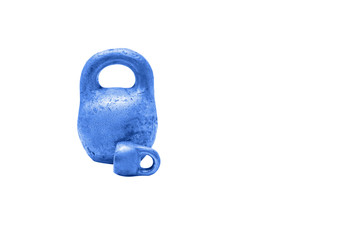 vintage kettlebell in blue on a white background.