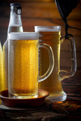 Light beer in a glass on the table