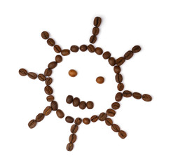 Coffee beans in sun shape isolated on white background,
