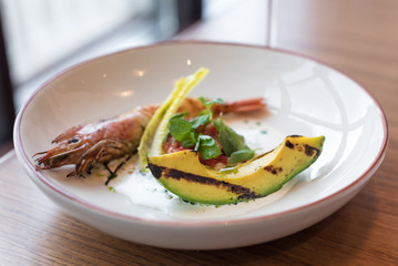 Grilled Prawn and Avocado with Tomato Salsa