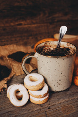 Delicious lifestyle of a warm chocolate cup and sweeties