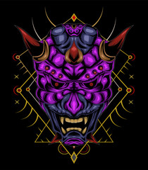 devil face illustration. head of demon. japanese demon mask.