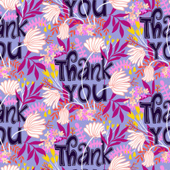 Obraz premium Vector seamless pattern with flowers and thank you