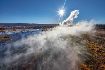 Eruption of Strokkur Geyser in Iceland