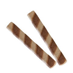 Chocolate wafer sticks or rolls isolated on white background including clipping path