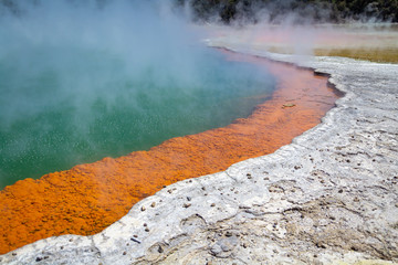 Champagne Pool geothermal pond in the Waiotapu region of New Zealand