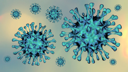 Coronavirus (COVID-19) isolated in 3D rendering. A dangerous non- cellular infectious agent that can only multiply inside living cells and cause flu epidemics.