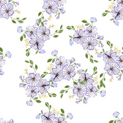 Fashionable cute pattern in nativel flowers. Floral seamless background for textiles, fabrics, covers, wallpapers, print, gift wrapping