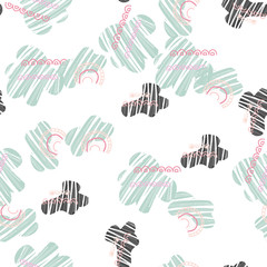 Obraz premium Vector kids pattern with cute native cloud. Cute scandinavian seamless background in calm colors.