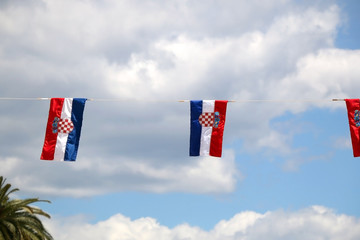 Garland with flags of Croatia in Split, Croatia.