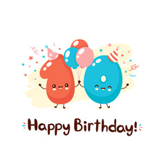 Cute smiling numbers ten with balloons