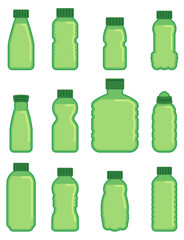 Vector green glass bottle flat icons