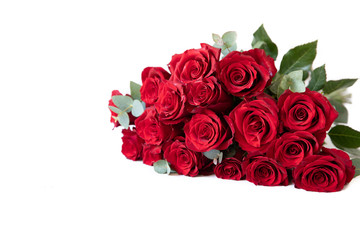 Beautiful bouquet of red roses isolated on the white background with copy space.