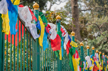 Prayer flags at the temple gate in Kathmandu, Nepal