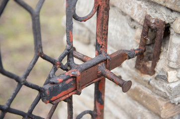 old  iron gate handle detail