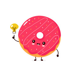 Cute happy smiling donut with light bulb