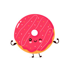 Cute happy smiling donut show muscle