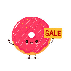 Cute happy smiling donut with sale sign