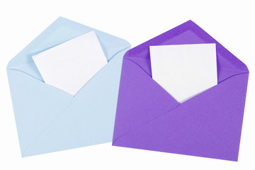 blue and purple open envelope with paper Isolated