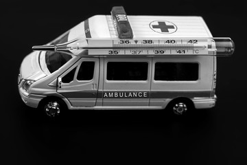  ambulance car with thermometer . Ambulance auto paramedic emergency.