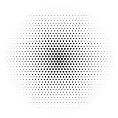 Hexagon with halftone dots. Monochrome dotted abstract background.