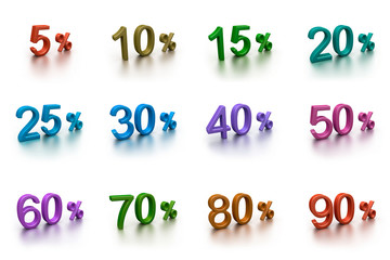 Full discounts set symbols isolated on white, original 3d rendering