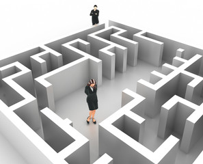 Maze concept, challenge and human choices theme. Original 3d rendering