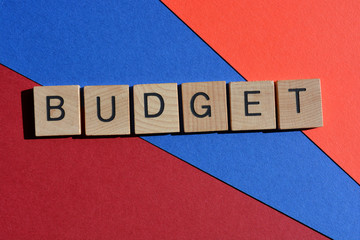 Budget, word on red and blue background