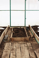 soil inside the greenhouse for planting seedlings
