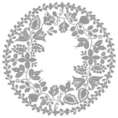 Black and white laurel wreath vector frame isolated on white background