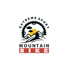 emblem of mountain bike and gear isolated on white background