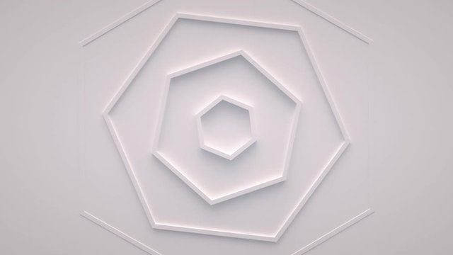 Wave from concentric hexagons on the surface. Bright, milky radio wave abstract motion background. Seamless loop.