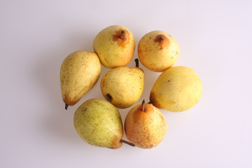 A studio photograph of pears against a white background