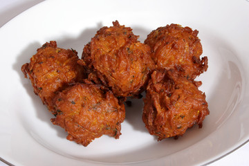 Six large Indian onion bhajis